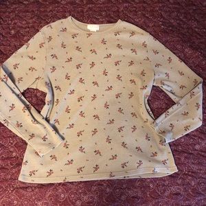 Gray floral waffle knit thermal long sleeve